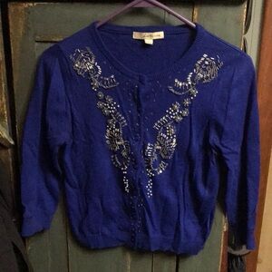 Elegant Blue Sweater with Embellishments